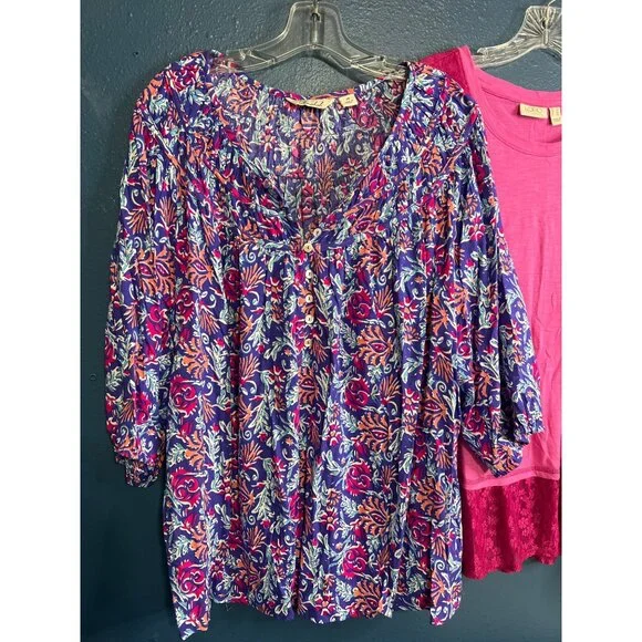 3-Pack Womens Tops Size 1X Short Sleeve & 3/4 Sleeve Lace Trim & Pockets - Picture 8 of 16